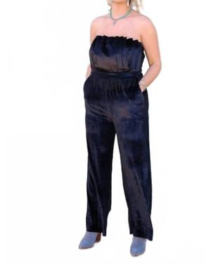 Rowdy Crowd Betty Velvet Jumpsuit - Blue