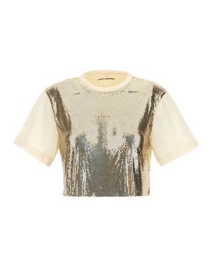 Rabanne Cropped Cotton Top With Shimmering Metal Sequins - White