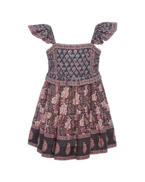 Sea Donna Print Flutter Sleeve Smocked Dress - Multicolor