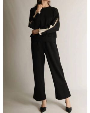 P.Cill Blake Wide Leg Pants With Bottom Slits - Black