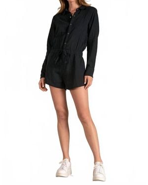 Elan Long-Sleeve Button Romper - Black