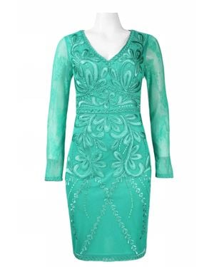 Sue Wong Floral Embroidered Dress - Green
