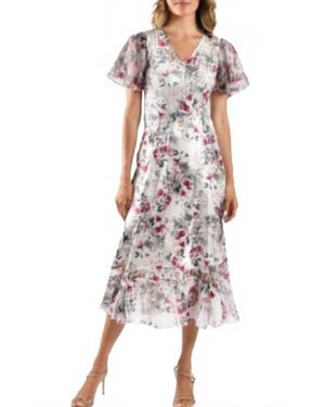 Komarov Charmuese Dress With Chiffon Flutter Sleeve - Multicolor