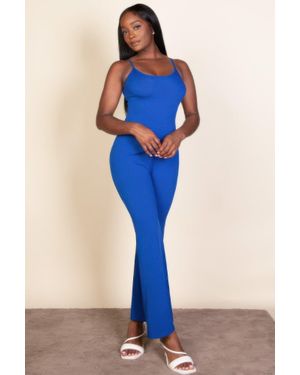 TRUEDAMES Ribbed Sleeveless Wide Leg Jumpsuit - Blue