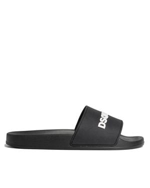 DSquared² Minimalist Flat Logo Slide Sandals - Black