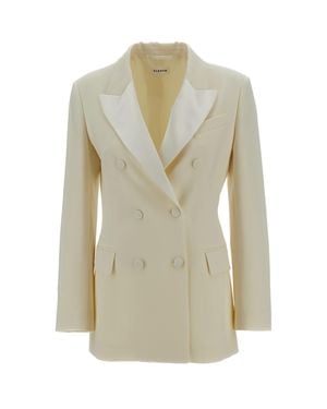 P.A.R.O.S.H. Satin Lapel Stretch Wool Tuxedo Jacket - White