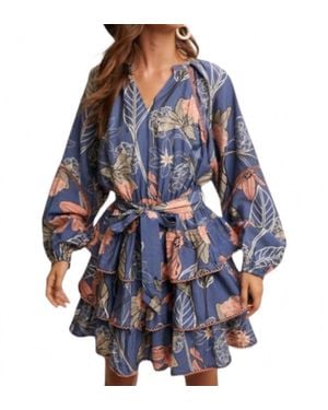 Listicle Floral Print Tiered Skirt Dress - Blue