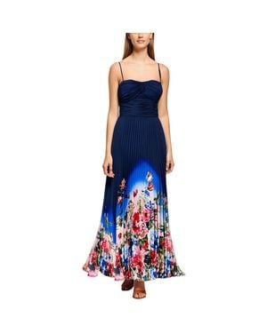 Xscape Floral Print Polyester Evening Dress - Blue