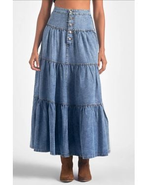 Elan Tiered Denim Ruffle Skirt - Blue