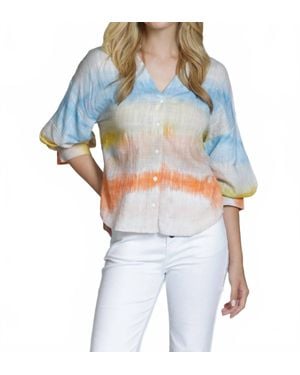 Apny Button Down Shirt With Blouson Sleeve - Blue