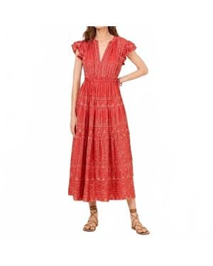 Omika Billie Crew Ruffle Midi Dress - Red