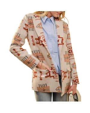 Blue B Aztec Jacquard Jewel Button Blazer - Gray