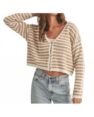Miou Muse Crochet Striped Knitted Cardigan - Natural