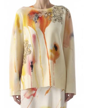 Jason Wu Watercolor Floral Merino Knit Sweater - Multicolor