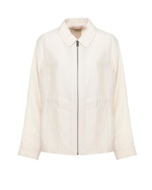 Woolrich Minimalist Ivory Linen Blend Jacket With Zip Closure - White