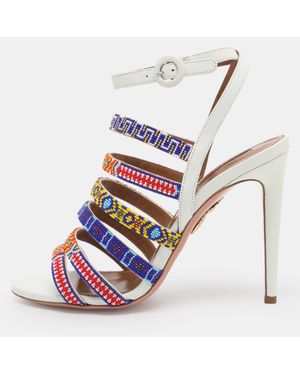 Aquazzura Beads And Leather Strappy Ankle Strap Sandals - Gray