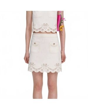 Self-Portrait Broderie Denim Mini Skirt - White