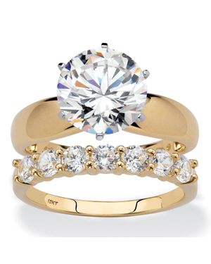 Palmbeach Jewelry 4.20 Cttw. 2-Piece Round Cubic Zirconia Solid 10K Wedding Ring Set - Metallic