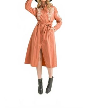 ..,merci Floral Embroidered Midi Dress - Orange