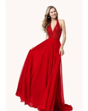 Sherri Hill Sequin Halter Chiffon Gown - Red