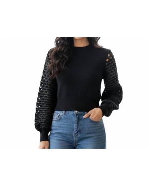 Maria Pavan Sequin Braided Long Sleeve Soft Sweater - Black