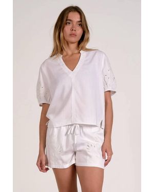 Elan Short Sleeve V-Neck Tops - White