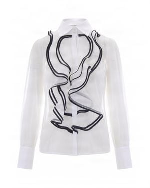Elisabetta Franchi Ivory Ruffled Long-Sleeve Viscose Blouse - Gray