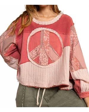 Pol Oversized Peace French Terry Sweater - Pink