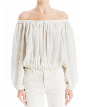Max Studio Boho Bubble Hem Linen-Blend Blouse - White