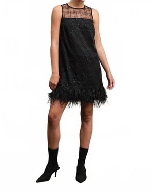 Madison Feather Trim Dress - Black