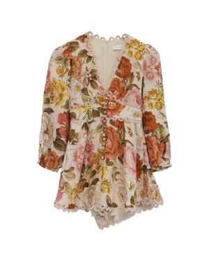 Zimmermann Bonita Floral-Print Rompers - Brown