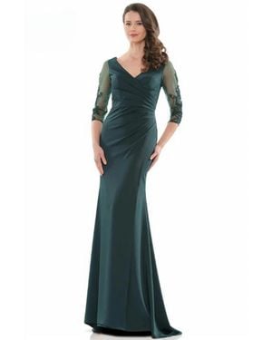 Marsoni by Colors Mesh Long Sleeve Evening Gown - Blue