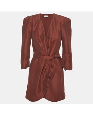 Sandro Linen Blend Mini Wrap Dress - Red