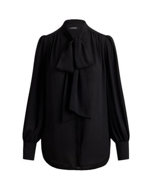 Ralph Lauren Bow-Tie Neckline Voluminous-Sleeve Blouse - Black