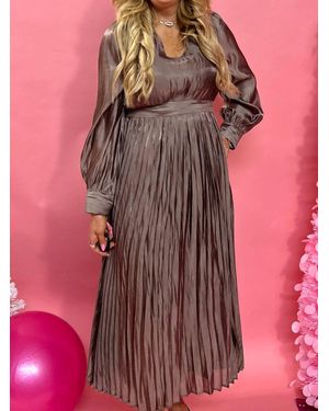 BY THE RIVER Satin Pleated Shirred Midi Dress - Pink