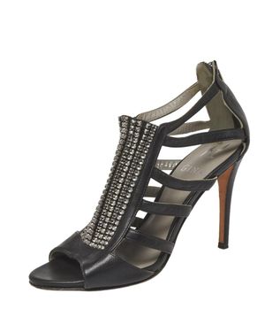 Gina Leather Crystal Embellished Sandals - Black