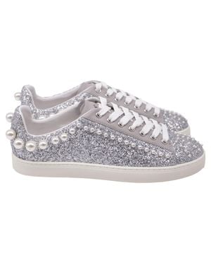 Stuart Weitzman Goldie Faux Pearl-Embellished Sneakers - Gray