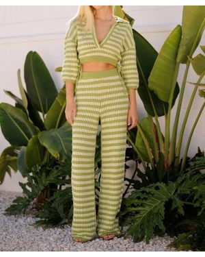 Endless Blu. V-Neck Stripe Knit Top - Green