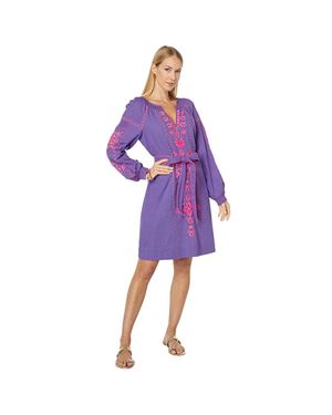 Lilly Pulitzer Cammie Dress Mystical Embroidery Tie Waist Gbo910 - Purple