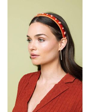 Hello Edie Velvet Ultra Slim Embellished Headband - Red