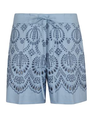 P.A.R.O.S.H. Wide-Leg Broderie Anglaise Shorts For - Blue