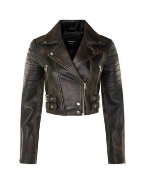 TruClothing Real Leather Short Cropped Length Brando Style Biker Jacket - Black