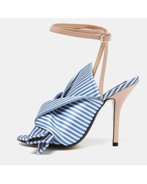 N°21 N21 Tricolor Striped Satin And Leather Knotted Ankle Strap Sandals - Blue