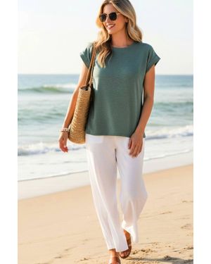 Zenana Cotton Modal Rolled Sleeve Tee - Green
