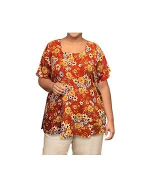 On The Plus Side Printed Square Neck Tunic - Orange