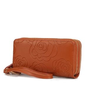 MKF Collection by Mia K Ellie Genuine Leather Flower-Embossed Wristlet Wallet By Mia K - Brown