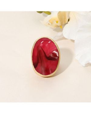 Fashnzfab Marbled Oval Stone Stretch Ring - Red