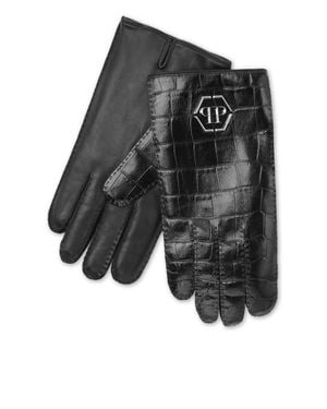 Philipp Plein Crocco Printed Leather Mid-Gloves Hexagon - Gray