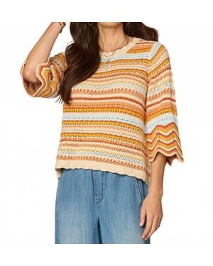 Democracy Bell Sleeve Crochet Striped Sweater - Orange