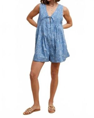 Anniewear Heather Floral Print Denim Romper - Blue
